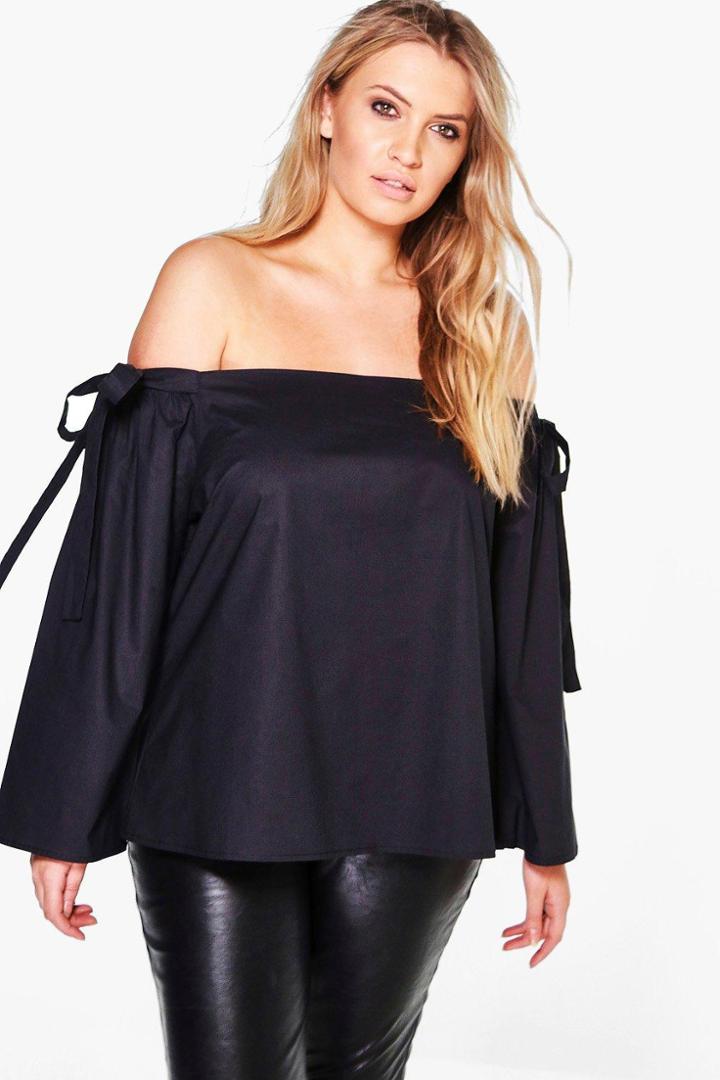 Boohoo Plus Carla Off The Shoulder Siplt Sleeve Top Black