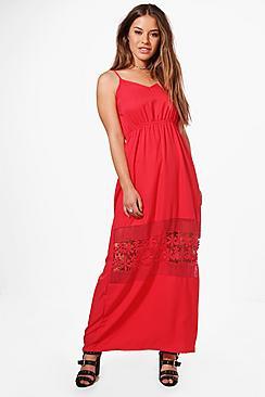 Boohoo Petite Olivia Crochet Insert Plunge Maxi Dress