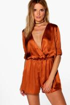 Boohoo Jennifer Satin Playsuit Turmeric