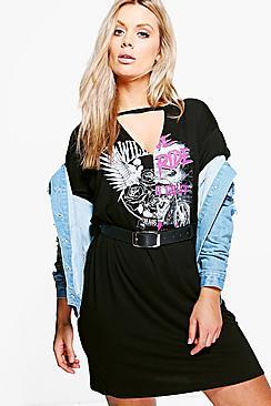 Boohoo Plus Dora Choker Band T-shirt Dress