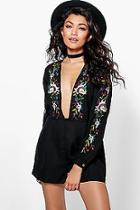 Boohoo Emily Deep Plunge Embroidered Playsuit