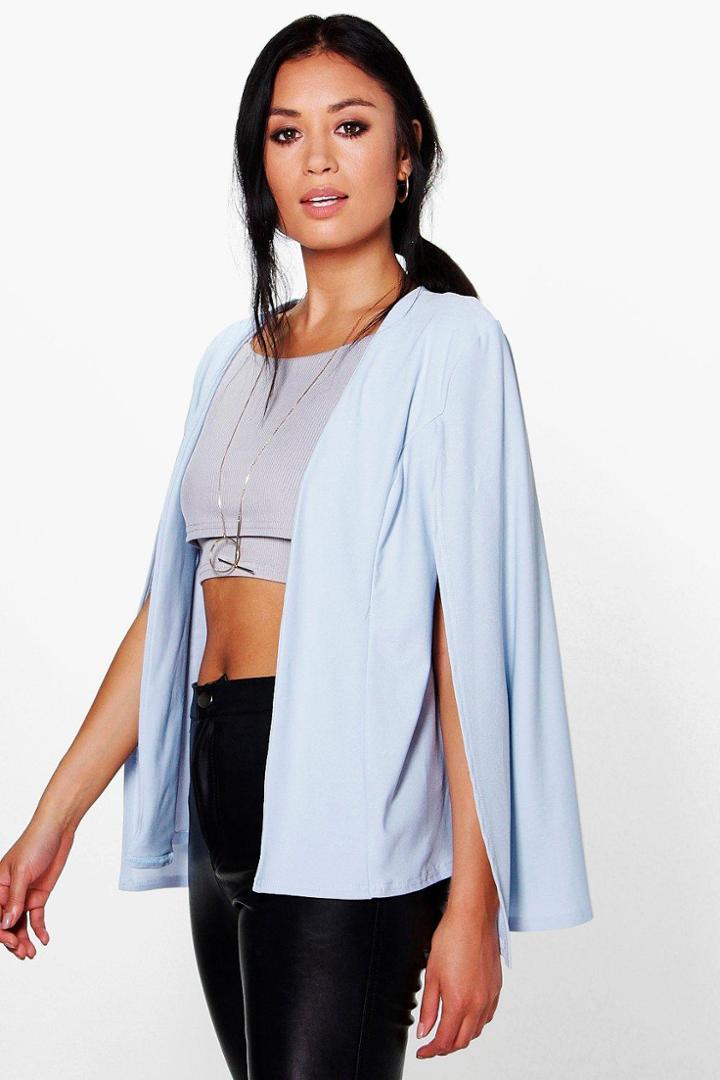 Boohoo Lara Cape Blazer Sky