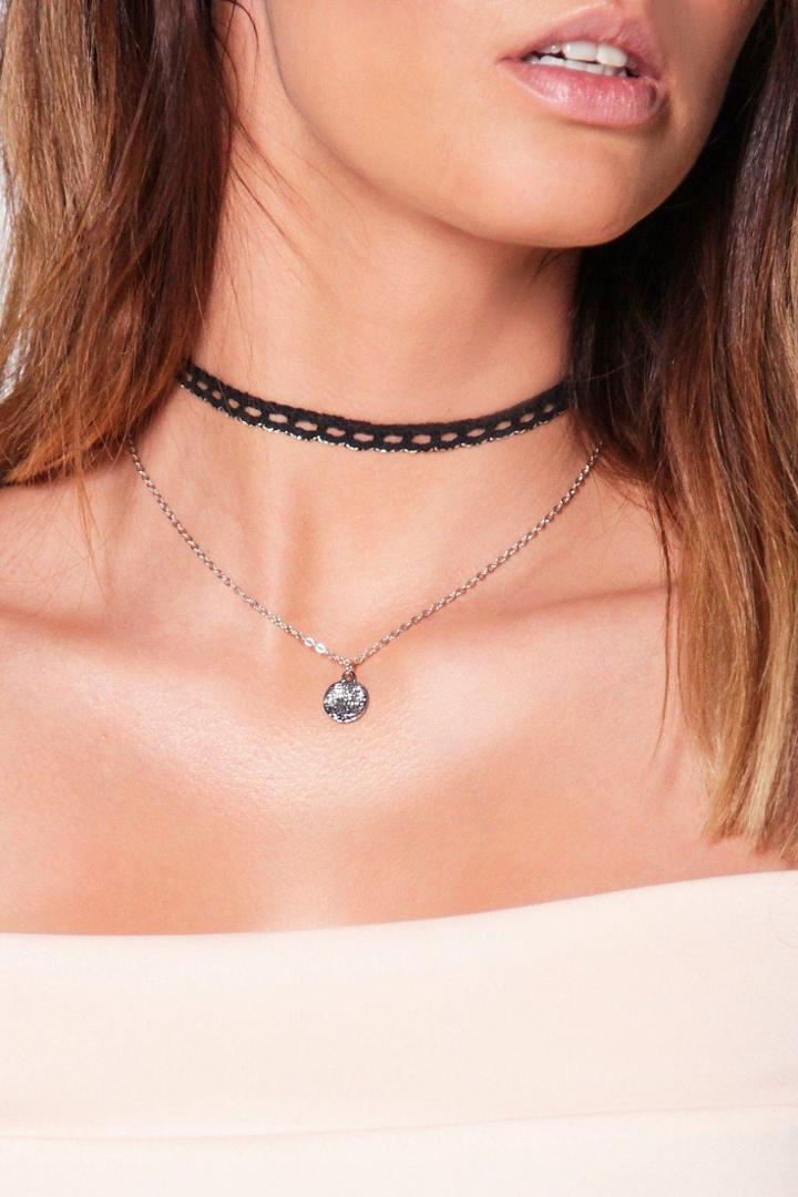 Boohoo Freya Pendant Layer Choker Silver
