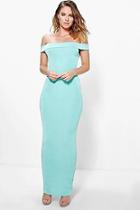 Boohoo Arbella Textured Slinky Off The Shoulder Maxi Dress