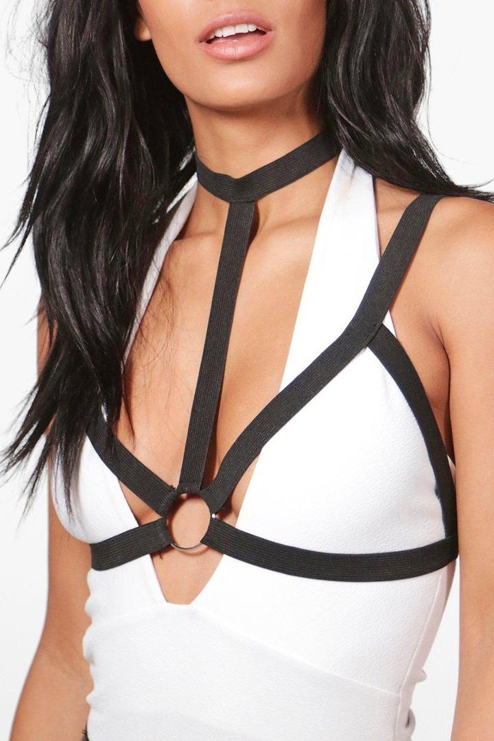 Boohoo Brooke Elastic Ring Harness Black