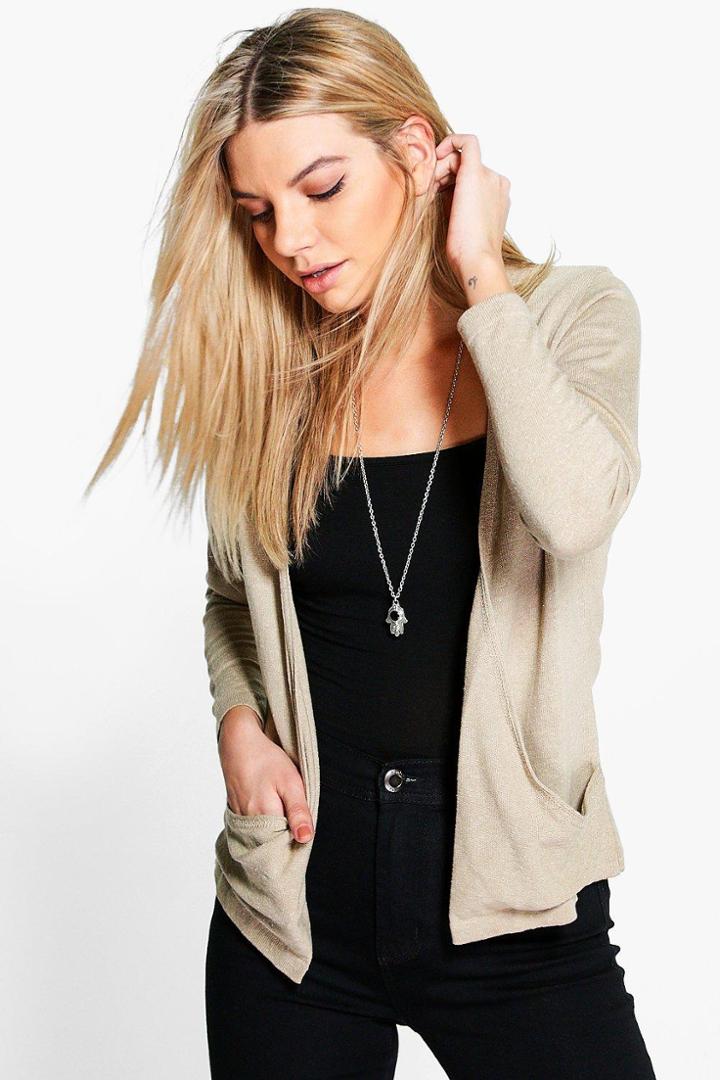 Boohoo Freya Drape Pocket Cardigan Stone