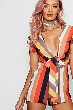 Boohoo Twist Front Wide Stripe Playsuit