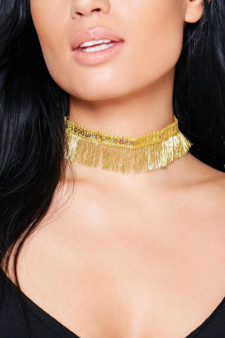 Boohoo Betsy Sequin Fringed Choker Gold