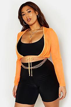 Boohoo Plus Neon Mesh Tie Front Crop