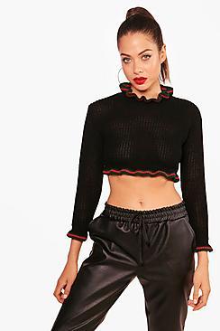Boohoo Leah Crop Stripe Trim Jumper