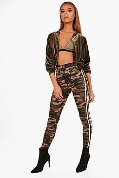 Boohoo Bailey Camo Stripe Rip Knee Skinny Tube Jeans