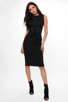 Boohoo Cara Corset Lace Peplum Midi Dress Black