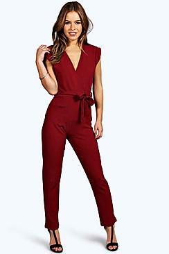 Boohoo Petite Millie Wrap Over Jumpsuit
