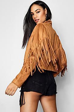 Boohoo Lorrie Tassel Faux Suede Jacket