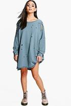 Boohoo Vicky Distressed Long Sleeve Sweat Dress