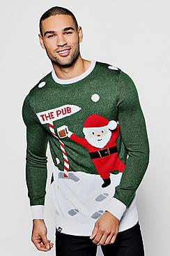 Boohoo Santa Pub Christmas Jumper