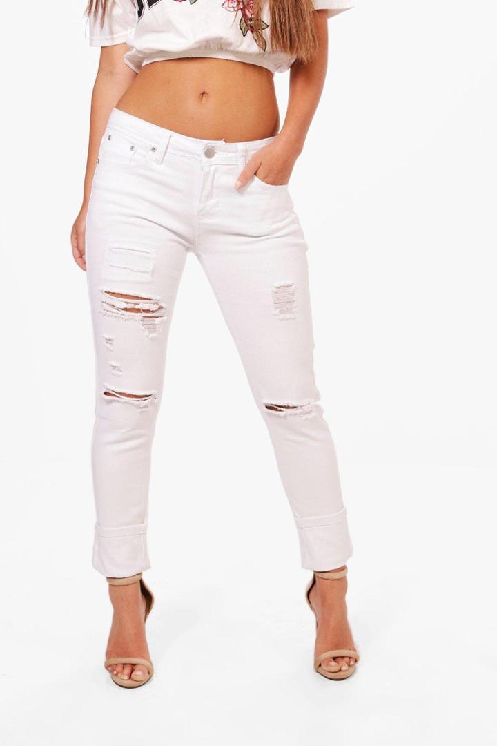 Boohoo Petite Georgie Distressed Skinny Jean White