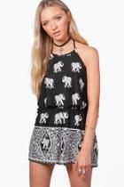 Boohoo Emily Woven Print Crop & Short Co-ord Set Multi