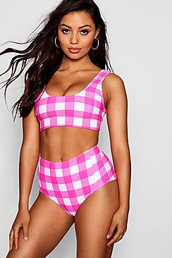 Boohoo Kos Mix & Match Fuller Bust Gingham Bikini Top