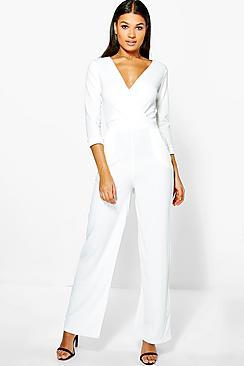 Boohoo Eve Roll Sleeve Relaxed Wide Leg Jumpsuit