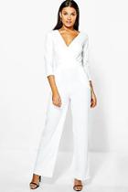 Boohoo Eve Roll Sleeve Relaxed Wide Leg Jumpsuit