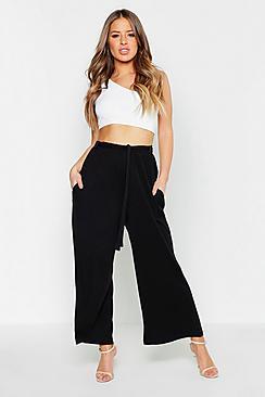 Boohoo Petite Knitted Tie Waisted Trousers