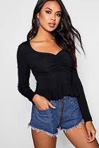 Boohoo Audrey Rib Sweetheart Neck Ruffle Crop