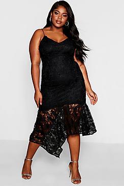 Boohoo Plus Premium Asymmetric Midi Dress