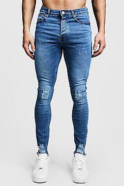 Boohoo Super Skinny Ripped Knee Jeans With Raw Hem