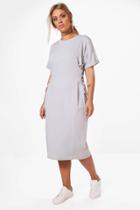 Boohoo Plus Malin Side Eyelet Corset Detail Midi Dress Dove