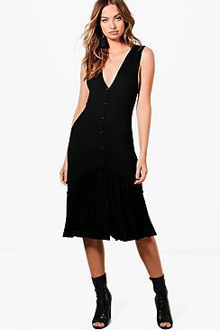 Boohoo Button Through Drop Hem Midi Dress