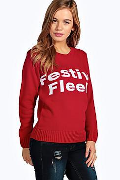 Boohoo Petite Lara Festive Fleek Slogan Christmas Jumper