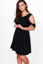 Boohoo Plus Harlow Ruffle Open Shoulder Dress Black