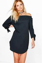 Boohoo Victoria Off Shoulder Tie Sleeve Shift Dress