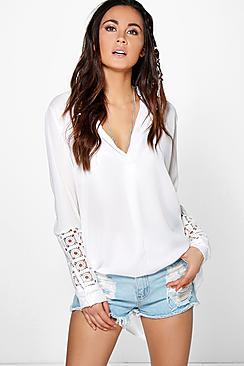 Boohoo Amy Crochet Sleeve Longline Tunic
