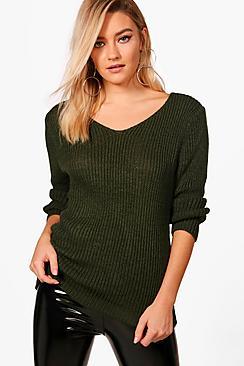 Boohoo Rib V-neck Jumper