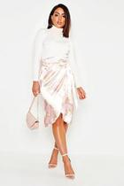 Boohoo Satin Scarf Print Wrap Tie Midi Skirt