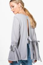 Boohoo Phoebe Open Back Tie Sleeve Jumper Grey