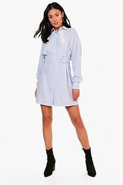 Boohoo Rosie Metal Ring Waist Detail Shirt Dress