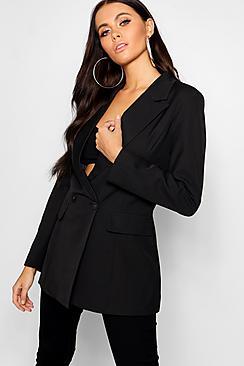 Boohoo Woven Wrap Over Covered Button Blazer