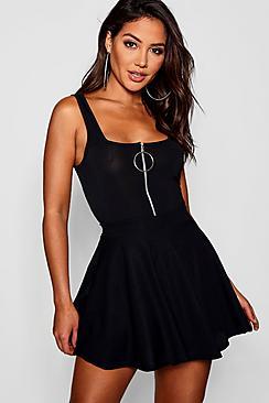 Boohoo Ribbed Skater Micro Mini Skirt
