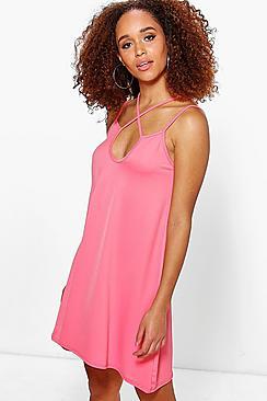 Boohoo Callie Cross Front Strappy Swing Dress