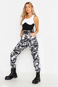 Boohoo Mid Rise Camo Rigid Utiliy Cargo Jeans