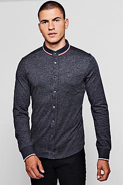 Boohoo Jersey Shirt With Tipped Collar