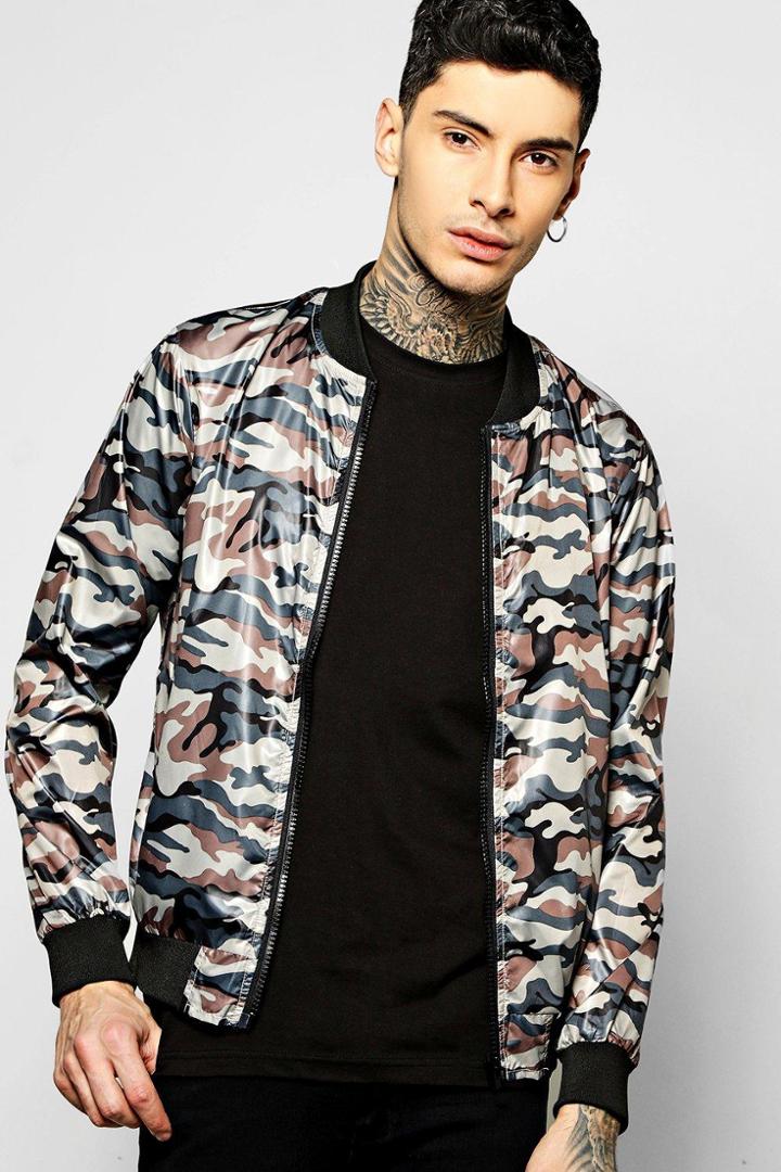 Boohoo Basic Lightweight Camo Bomber Grey