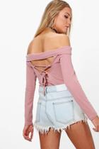 Boohoo Lucy Lace Up Back Bardot Top Rose
