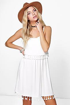 Boohoo Harmony Double Layer Tassel Shift Dress