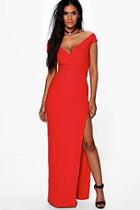 Boohoo Amie Wrap Top Off Shoulder Maxi Dress