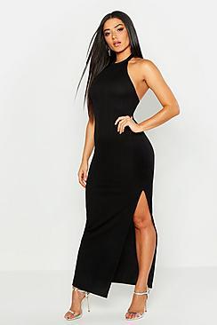 Boohoo High Neck Wide Rib Maxi Dress