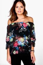 Boohoo Molly Woven Printed Off The Shoulder Top Multi